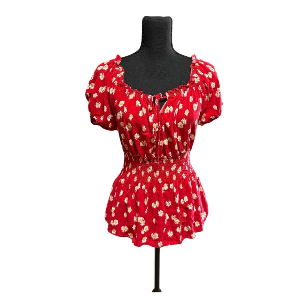 Chic Red Floral Blouse